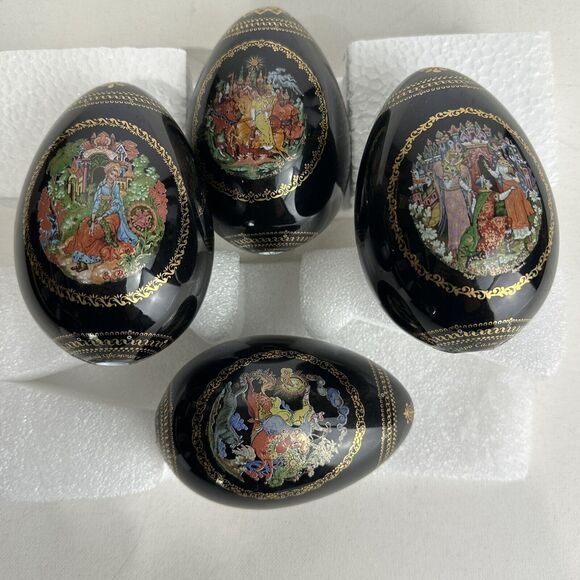 Masters of Palekh Russian Porcelain Egg Ruslan & Ludmilla Fairy Tale Set Of 4 - Picture 10 of 16